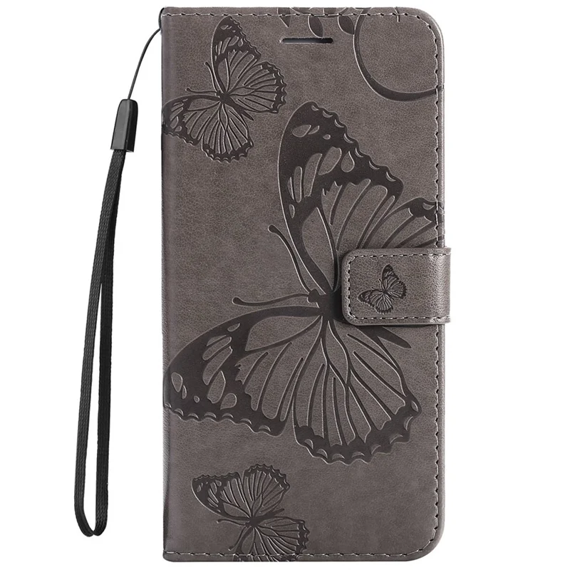 KT Leather Series-2 for iPhone 14 Pro 6.1 inch Shockproof Butterfly Imprinted PU Leather Case Phone Wallet Stand Cover - Grey