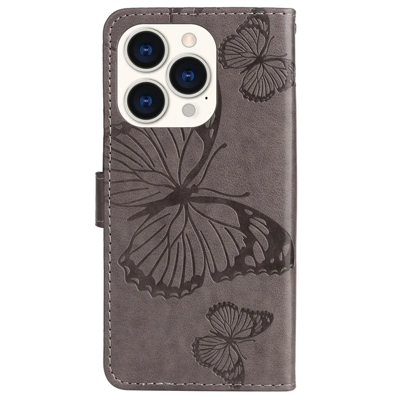 KT Leather Series-2 for iPhone 14 Pro 6.1 inch Shockproof Butterfly Imprinted PU Leather Case Phone Wallet Stand Cover - Grey