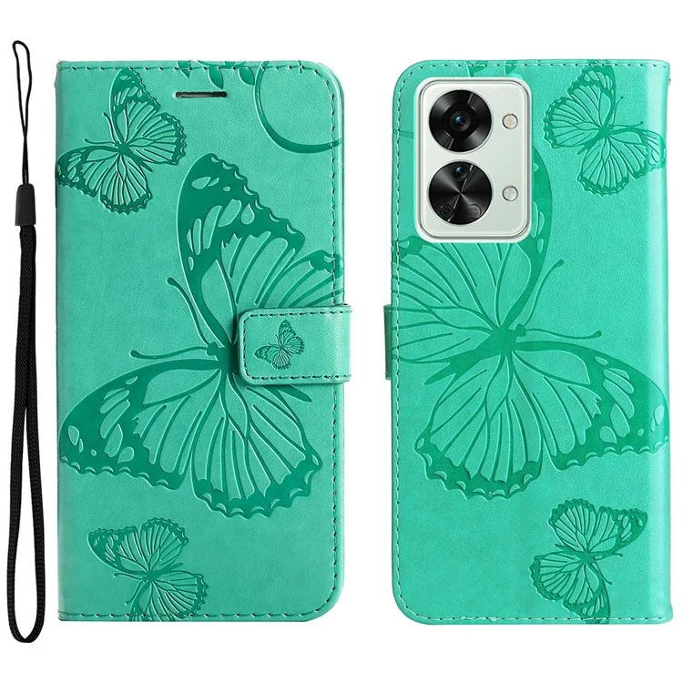 KT Leather Series-2 Для OnePlus Nord 2T 5G Butterfly Отпечатано из Кожи Кожи Кожи. - Зеленый