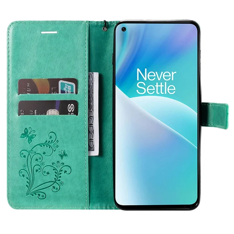KT Leather Series-2 Для OnePlus Nord 2T 5G Butterfly Отпечатано из Кожи Кожи Кожи. - Зеленый