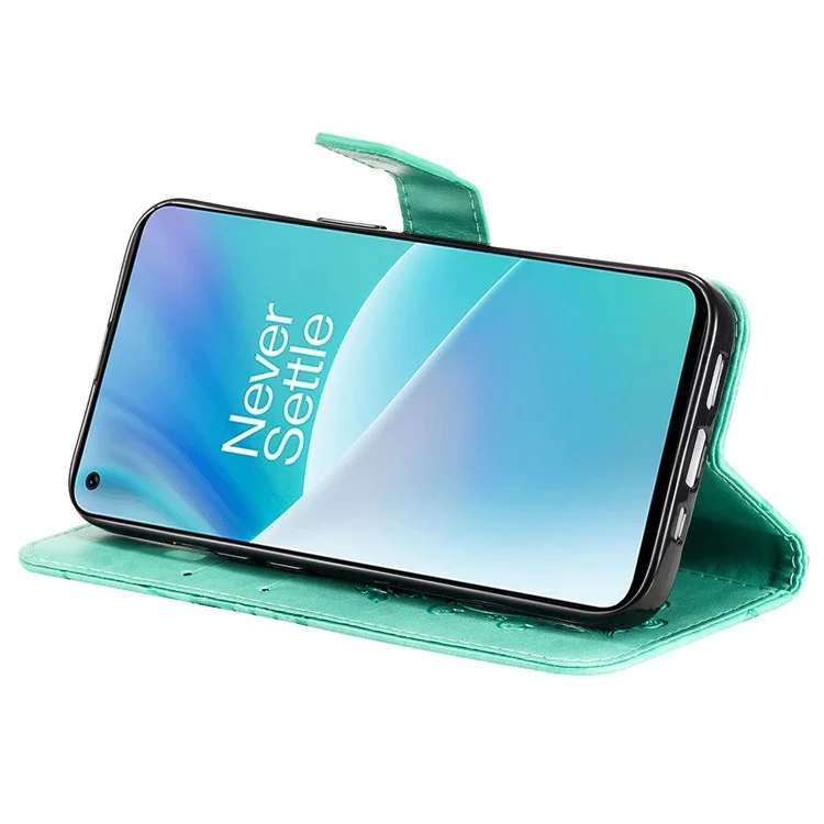 KT Leather Series-2 Для OnePlus Nord 2T 5G Butterfly Отпечатано из Кожи Кожи Кожи. - Зеленый