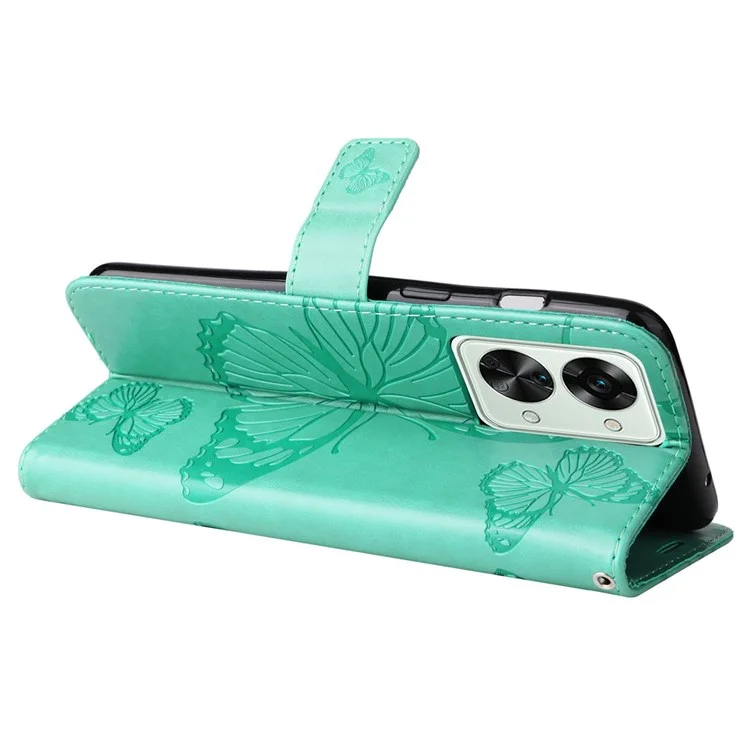 KT Leather Series-2 Для OnePlus Nord 2T 5G Butterfly Отпечатано из Кожи Кожи Кожи. - Зеленый