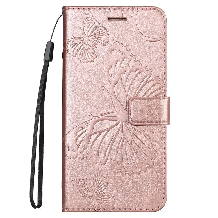 KT Leather Series-2 per OnePlus Nord 2T 5G Farfalla Impresso PU Leather Flip Wallet Case Stand Shockproof Phone Cover - Rose Gold