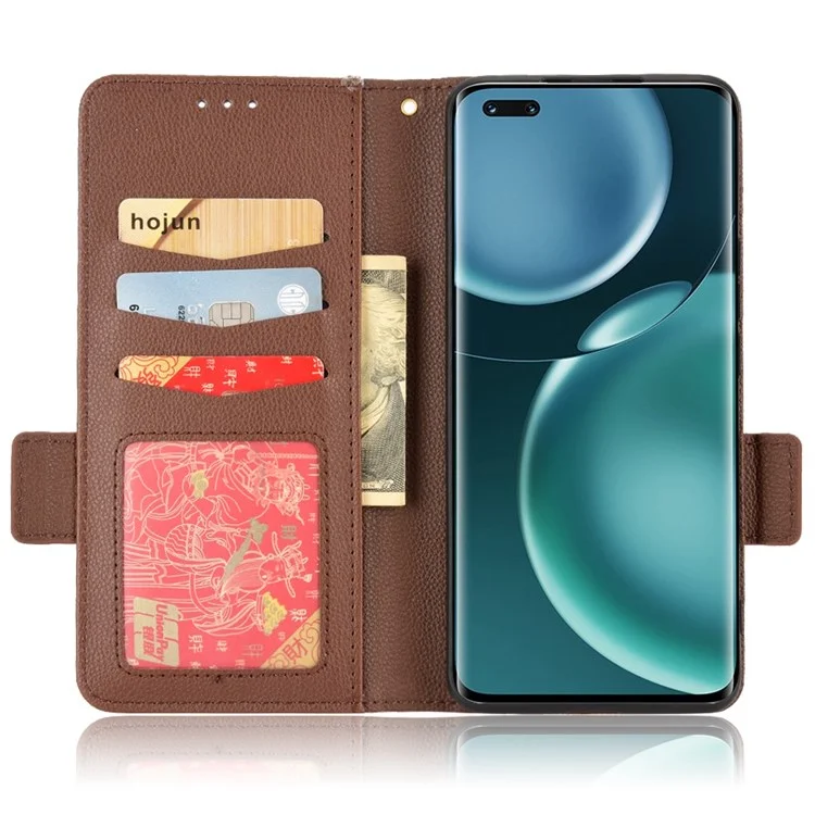 Für Die Ehre Magic4 Pro 5G Magnetic Closeur Litchi Textur PU Leder Telefon Hülle Wallet Anti-scratch-telefonabdeckung - Braun