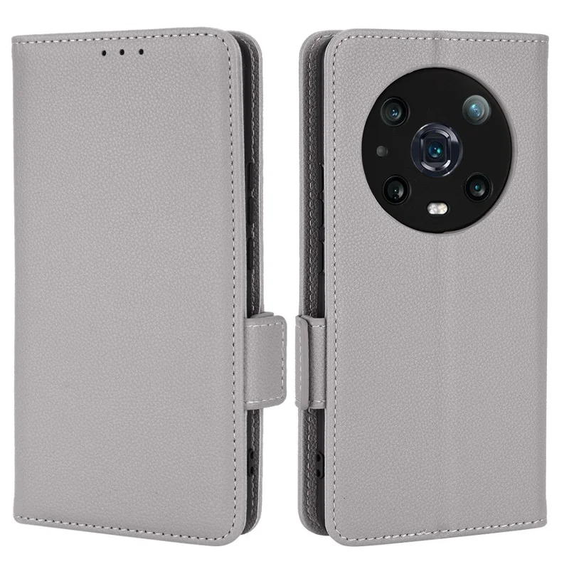 Für Die Ehre Magic4 Pro 5G Magnetic Closeur Litchi Textur PU Leder Telefon Hülle Wallet Anti-scratch-telefonabdeckung - Grau