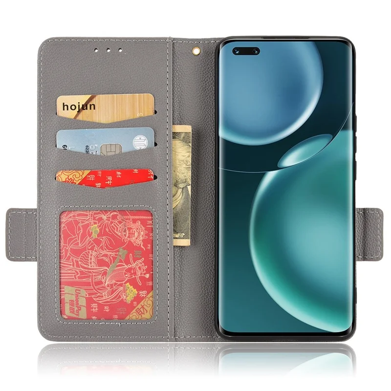 Für Die Ehre Magic4 Pro 5G Magnetic Closeur Litchi Textur PU Leder Telefon Hülle Wallet Anti-scratch-telefonabdeckung - Grau