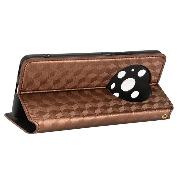 Per Honor Magic4 Pro 5G Exprinted Rhombus Pattern Telefono Copertura PU Leather Design Magnetic Design Wallet Case - Marrone