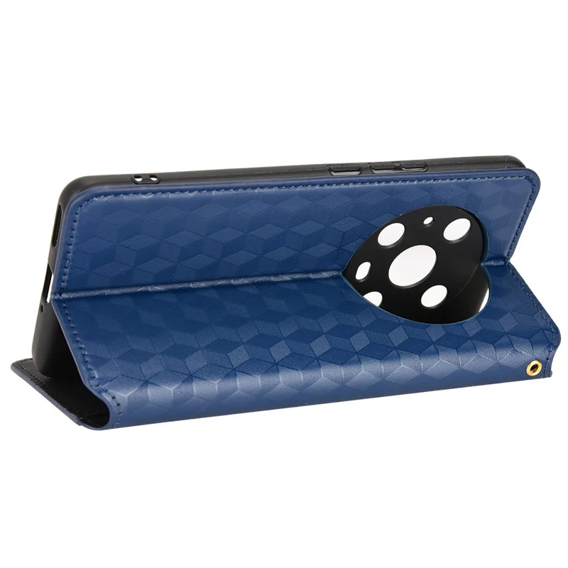 Für Honor Magic4 Pro 5G Gedruckte Rhombus -muster Telefonabdeckung PU Leder Magnetic Design Stand Wallet Hülle - Blau