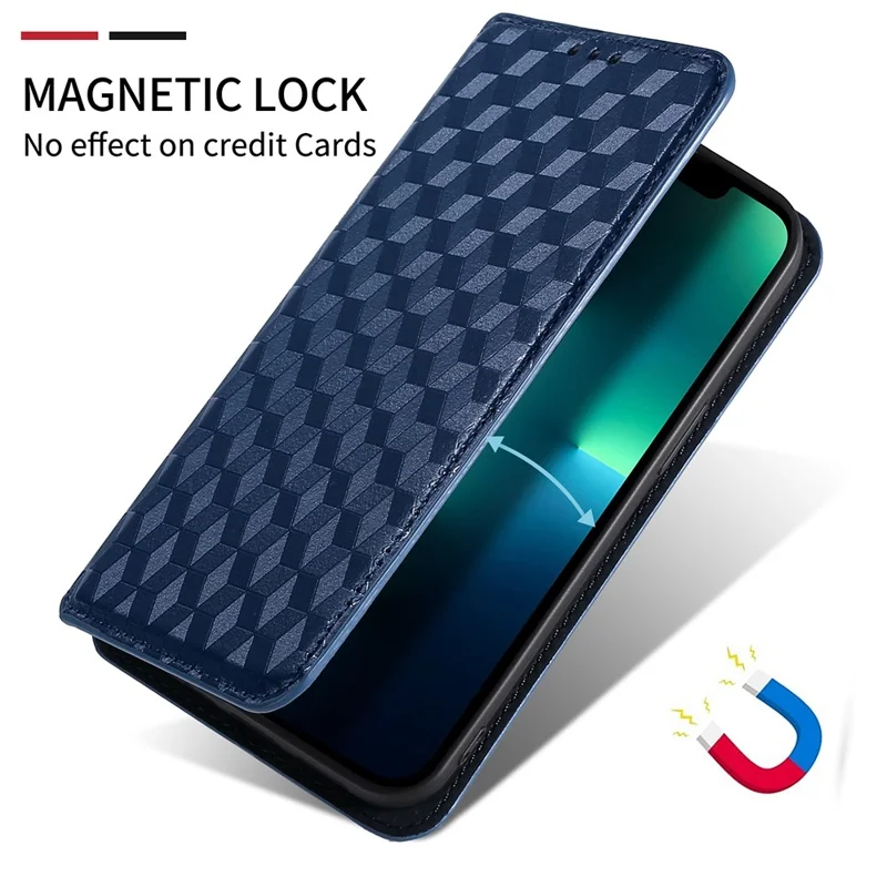 Für Honor Magic4 Pro 5G Gedruckte Rhombus -muster Telefonabdeckung PU Leder Magnetic Design Stand Wallet Hülle - Blau