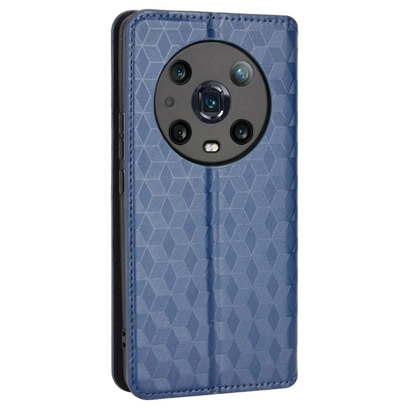 Für Honor Magic4 Pro 5G Gedruckte Rhombus -muster Telefonabdeckung PU Leder Magnetic Design Stand Wallet Hülle - Blau