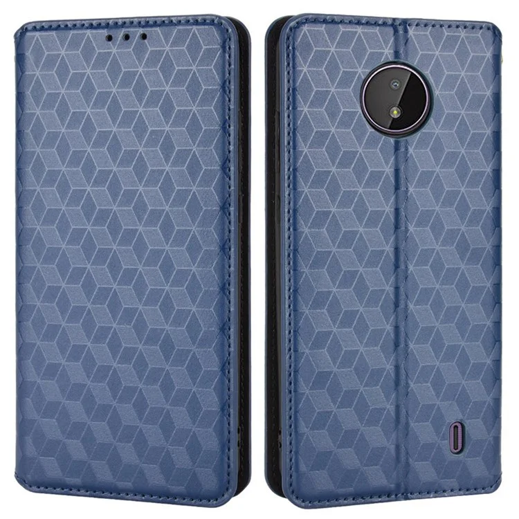 Pour Nokia C10 / C20 Anti-drop en Cuir PU Magnetic Design Stand Portefeuille Imprimé de Motif de Rhombon - Bleu