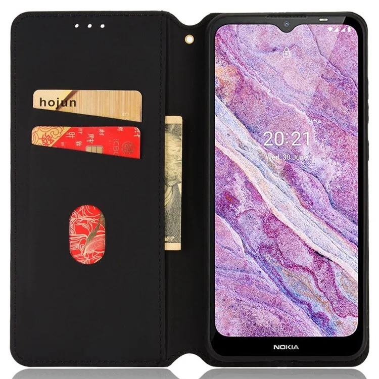 Pour Nokia C10 / C20 Anti-drop en Cuir PU Magnetic Design Stand Portefeuille Imprimé de Motif de Rhombon - Bleu