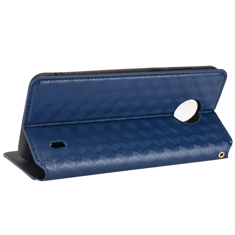 Pour Nokia C10 / C20 Anti-drop en Cuir PU Magnetic Design Stand Portefeuille Imprimé de Motif de Rhombon - Bleu