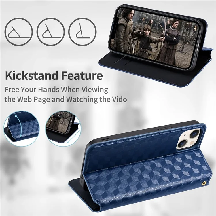 Pour Nokia C10 / C20 Anti-drop en Cuir PU Magnetic Design Stand Portefeuille Imprimé de Motif de Rhombon - Bleu