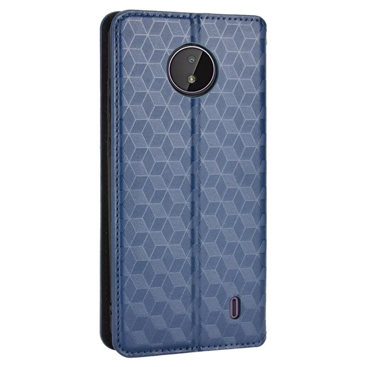 Pour Nokia C10 / C20 Anti-drop en Cuir PU Magnetic Design Stand Portefeuille Imprimé de Motif de Rhombon - Bleu