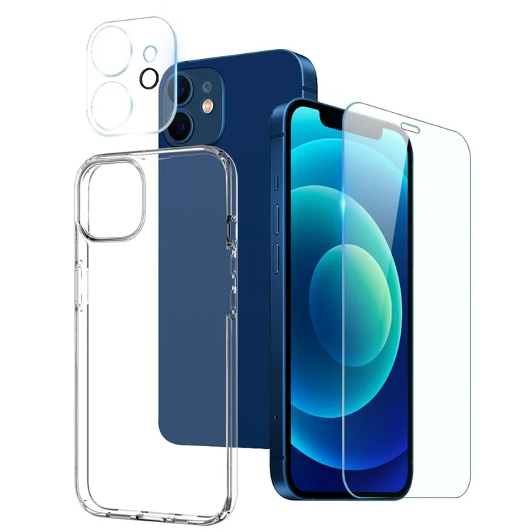 Northjo Для Iphone 12 Mini 5,4 -дюймовый Защита Камеры HD Clear Phone TPU Покрытие Оболочка с Закаленным Стеклянным Экраном Защитник