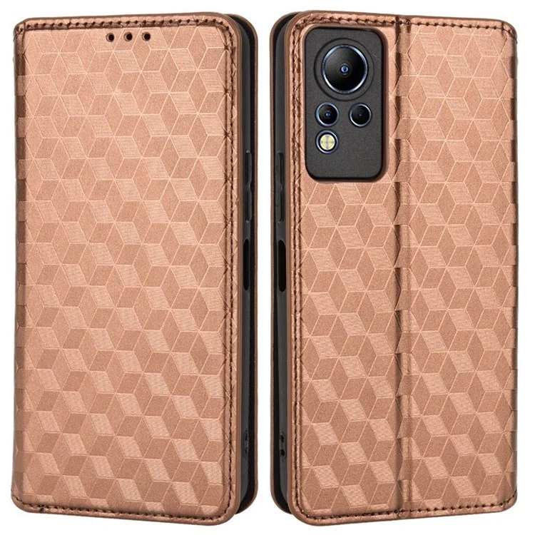 Para Infinix Nota 12 4g X663, X663c, X663D Huella de Rombo Impreso Diseño de Billetera Estuche de Flip de Cuero de Cuero Magnético Magnético Cubierta de Soporte Absorbido Automáticamente - Marrón