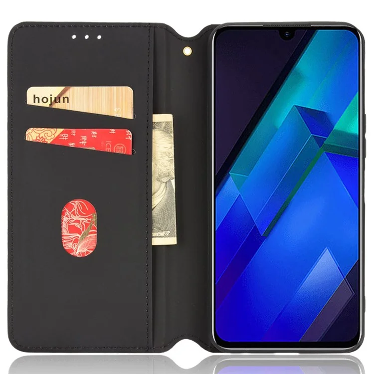 Para Infinix Nota 12 4g X663, X663c, X663D Huella de Rombo Impreso Diseño de Billetera Estuche de Flip de Cuero de Cuero Magnético Magnético Cubierta de Soporte Absorbido Automáticamente - Marrón