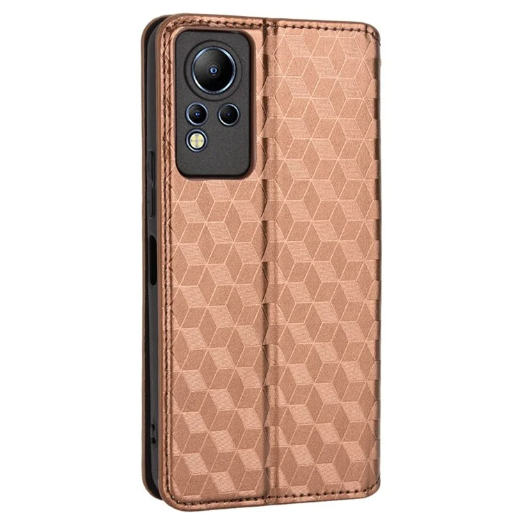 Para Infinix Nota 12 4g X663, X663c, X663D Huella de Rombo Impreso Diseño de Billetera Estuche de Flip de Cuero de Cuero Magnético Magnético Cubierta de Soporte Absorbido Automáticamente - Marrón