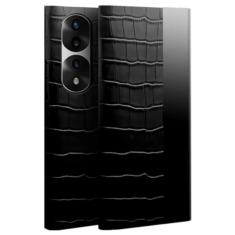 QIALINO Para Honor 70 Pro 5G Capa de Telefone, Janela de Visualização Textura de Crocodilo Couro Genuíno Capa Flip Completa Automática de Despertar/Dormir - Preto
