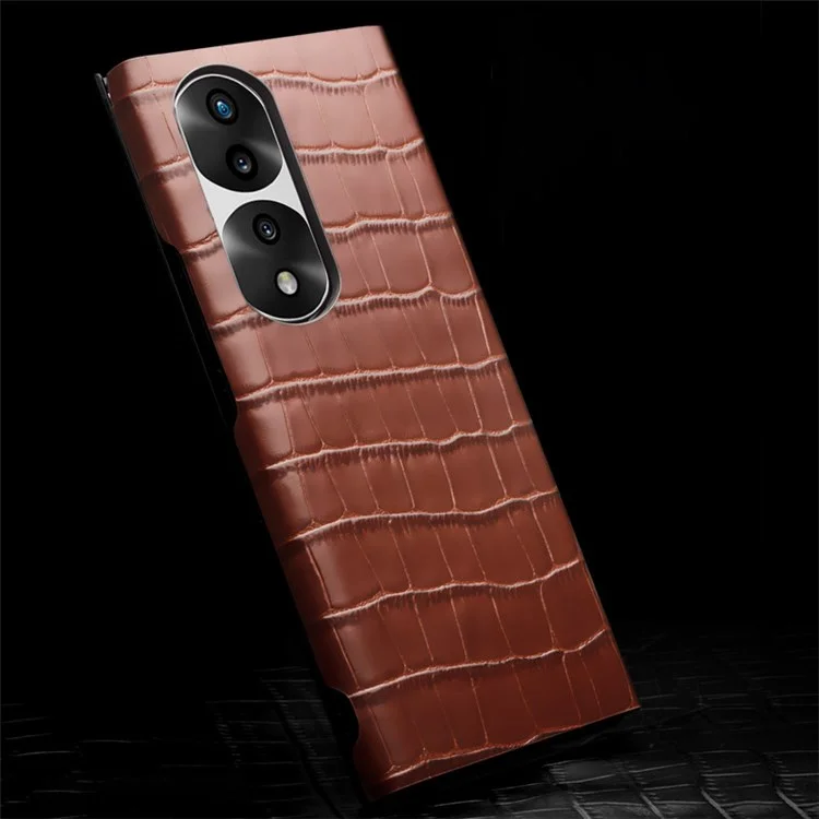 QIALINO Para Honor 70 Pro 5G Capa de Telefone, Janela de Visualização Textura de Crocodilo Couro Genuíno Capa Flip Completa Automática de Despertar/Dormir - Preto