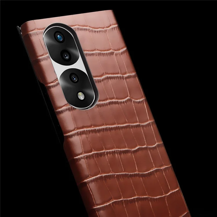 Qialino For Honor 70 5G Tampa do Telefone Bem Protegida, Visualize a Janela Crocodilo Textura Genuíno Couro Folio Flip Alunha/sleep Case - Castanho