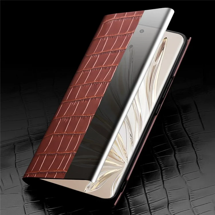 Qialino Pour L'honneur 70 5G Couverture Téléphonique Bien Protégé, Vue Voir la Fenêtre Crocodile Texture Volio Folio en Cuir Flip Auto Wake / Sleep Case - le Noir