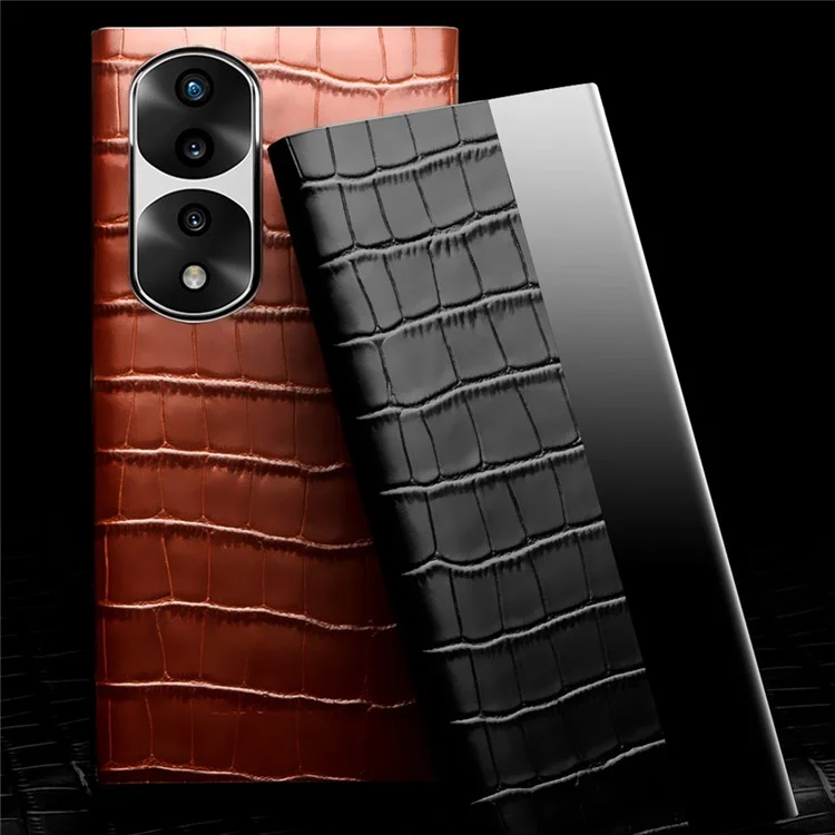 Qialino Pour L'honneur 70 5G Couverture Téléphonique Bien Protégé, Vue Voir la Fenêtre Crocodile Texture Volio Folio en Cuir Flip Auto Wake / Sleep Case - le Noir