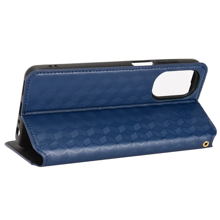 Para Motorola Moto G62 5G Patrón de Rombo Impreso Case de Cuero PU Auto Magnético Mundial Cerrar Billetera Soft Tpu Book Cover Cover - Azul