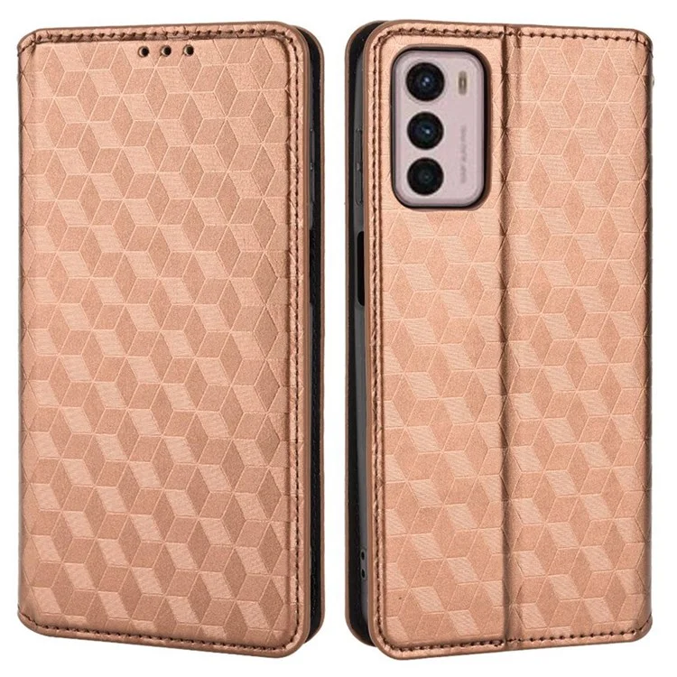 Para Motorola Moto G42 4G Rhombus Padrão Impresso PU Cear - Castanho