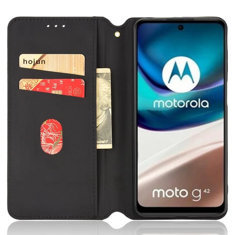 Para Motorola Moto G42 4G Rhombus Padrão Impresso PU Cear - Castanho