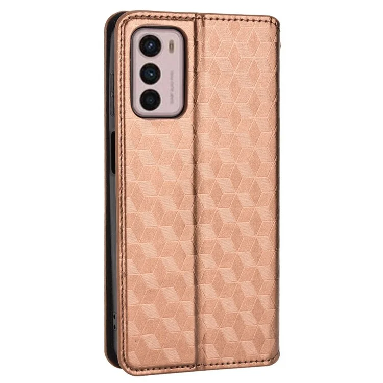 Para Motorola Moto G42 4G Rhombus Padrão Impresso PU Cear - Castanho