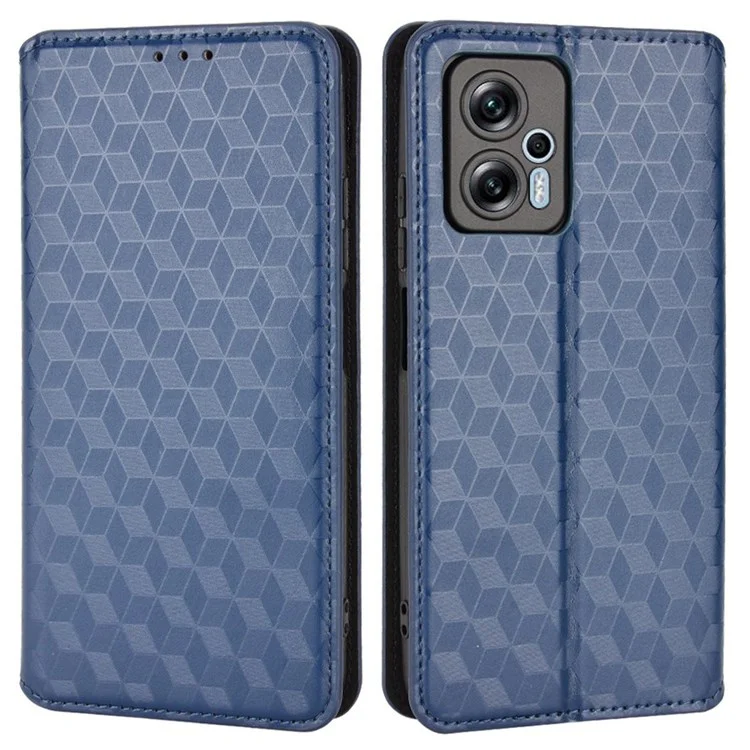 Para Xiaomi Poco X4 GT 5G/Redmi Note 11T Pro 5G/Redmi Note 11T Pro+ 5G Case de Teléfono Celular PU Leather+ Tpu Imprimido Patrón de Rombos de Rombo Teléfono de Cubierta de Carcasa - Azul