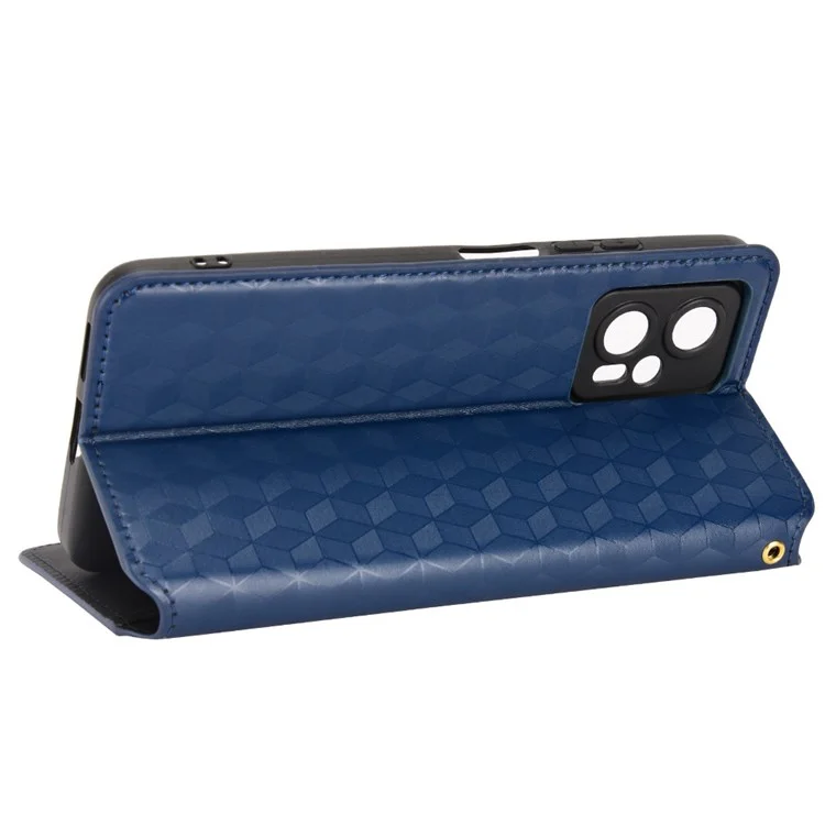 Para Xiaomi Poco X4 GT 5G/Redmi Note 11T Pro 5G/Redmi Note 11T Pro+ 5G Case de Teléfono Celular PU Leather+ Tpu Imprimido Patrón de Rombos de Rombo Teléfono de Cubierta de Carcasa - Azul