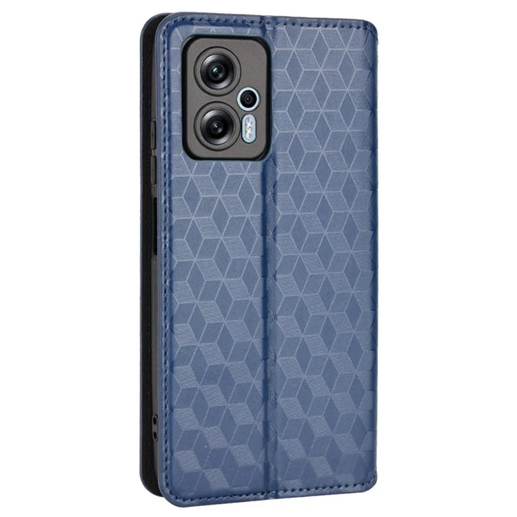 Para Xiaomi Poco X4 GT 5G/Redmi Note 11T Pro 5G/Redmi Note 11T Pro+ 5G Case de Teléfono Celular PU Leather+ Tpu Imprimido Patrón de Rombos de Rombo Teléfono de Cubierta de Carcasa - Azul