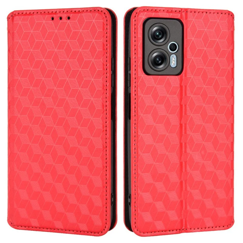 For Xiaomi Redmi Note 11T Pro 5G / Note 11T Pro+ 5G / Note 12T Pro 5G / Poco X4 GT 5G / Redmi K50i 5G Cell Phone Case PU Leather+TPU Imprinted Rhombus Pattern Wallet Phone Covering Shell - Red