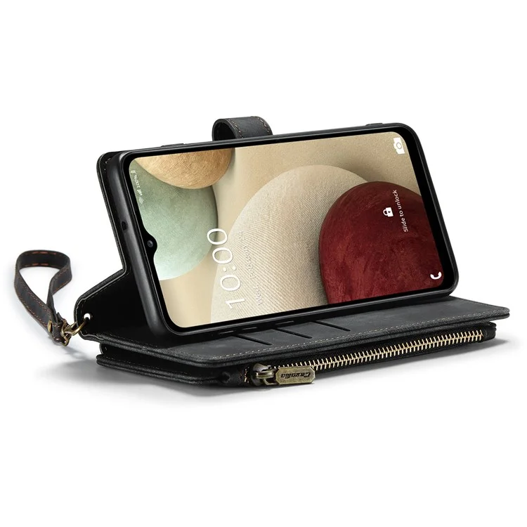 Serie Caseme C30 Para Samsung Galaxy A12/A12 (India) Billetera de Bolsillo de la Cremallera Del Teléfono Con Múltiples Ranuras Para Tarjetas Cerrar Automáticamente la Cubierta Del Teléfono de Cuero Magnetic PU - Negro