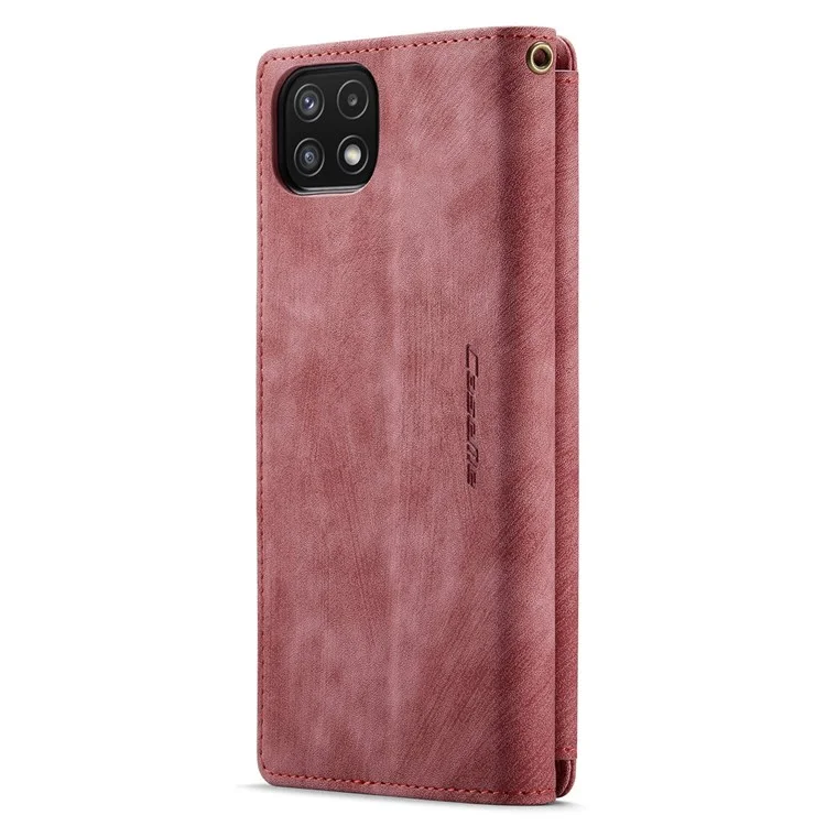 CASEME C30 Series para Samsung Galaxy A22 5G (versão UE) Zipper Pocket Wallet Case Auto Closing Magnetic Anti-scratch PU Leather Phone Cover Card Holder - Vermelho