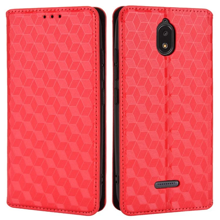 Para Pimenta Serrano Hot 3 PU Leather Stand Wallet Case Rhombus Imprint Magnetic Auto Closing Phone Drop-proof Cover - Vermelho