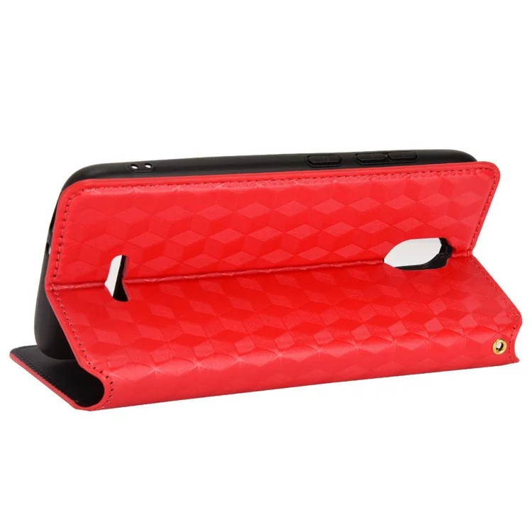 Para Pimenta Serrano Hot 3 PU Leather Stand Wallet Case Rhombus Imprint Magnetic Auto Closing Phone Drop-proof Cover - Vermelho