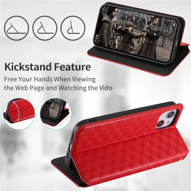 Para Pimenta Serrano Hot 3 PU Leather Stand Wallet Case Rhombus Imprint Magnetic Auto Closing Phone Drop-proof Cover - Vermelho