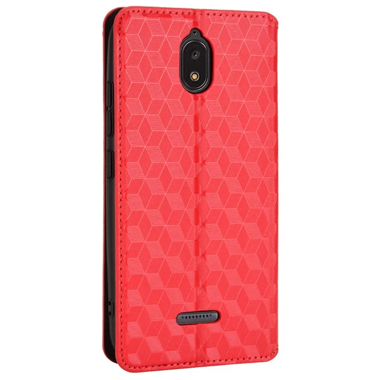 Para Pimenta Serrano Hot 3 PU Leather Stand Wallet Case Rhombus Imprint Magnetic Auto Closing Phone Drop-proof Cover - Vermelho