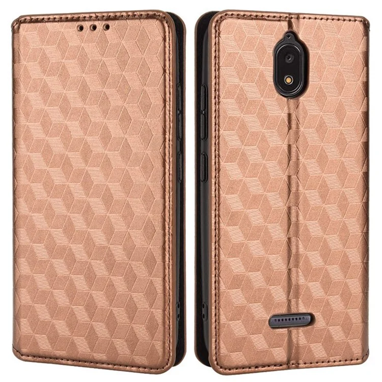 For Hot Pepper Serrano 3 PU Leather Stand Wallet Case Rhombus Imprint Magnetic Auto Closing Phone Drop-proof Cover - Brown