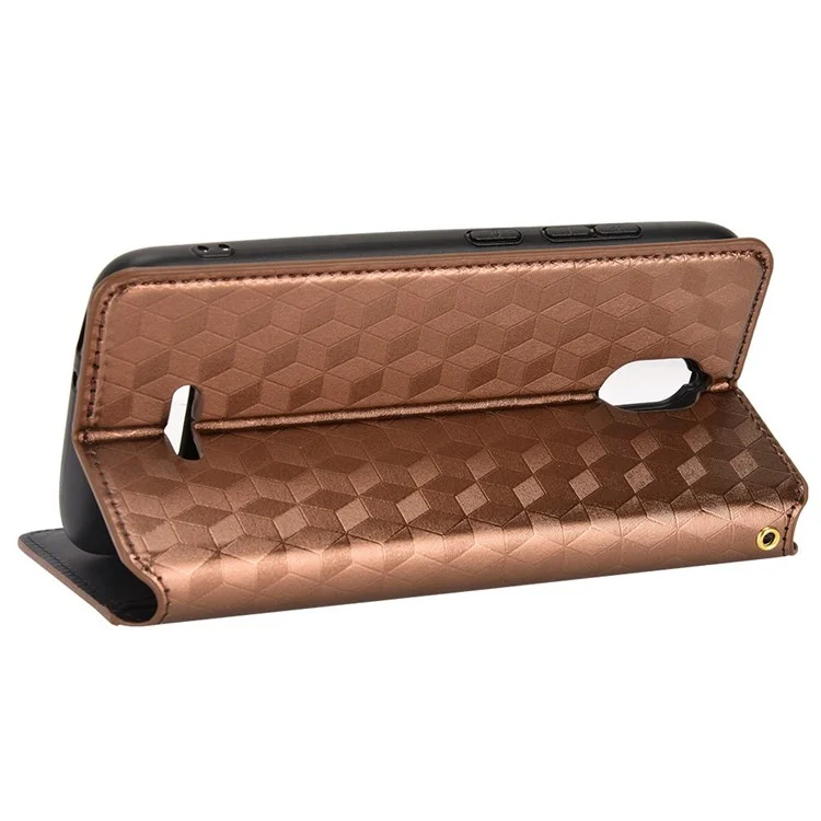 For Hot Pepper Serrano 3 PU Leather Stand Wallet Case Rhombus Imprint Magnetic Auto Closing Phone Drop-proof Cover - Brown
