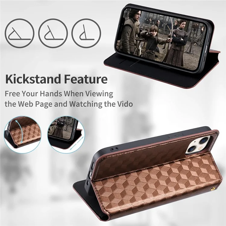 For Hot Pepper Serrano 3 PU Leather Stand Wallet Case Rhombus Imprint Magnetic Auto Closing Phone Drop-proof Cover - Brown