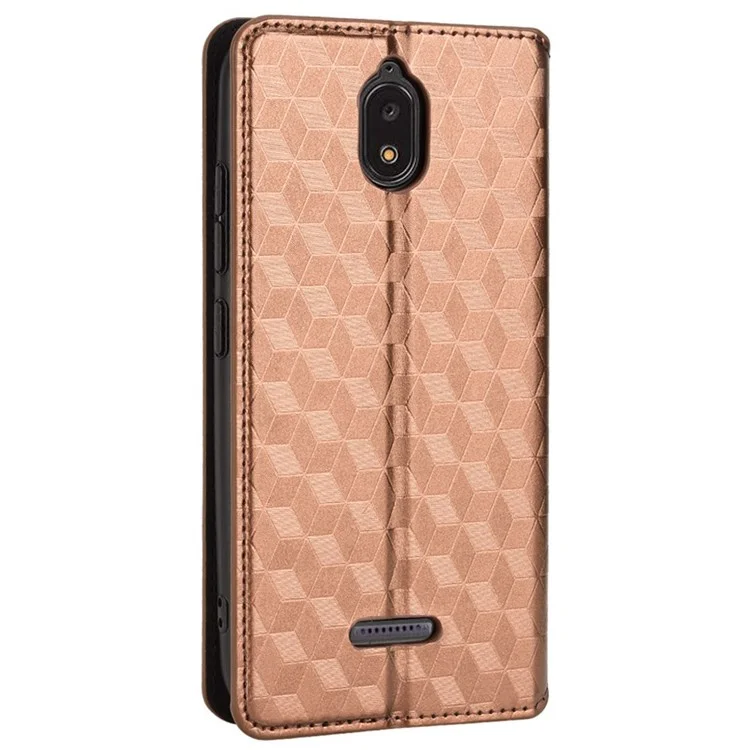 For Hot Pepper Serrano 3 PU Leather Stand Wallet Case Rhombus Imprint Magnetic Auto Closing Phone Drop-proof Cover - Brown