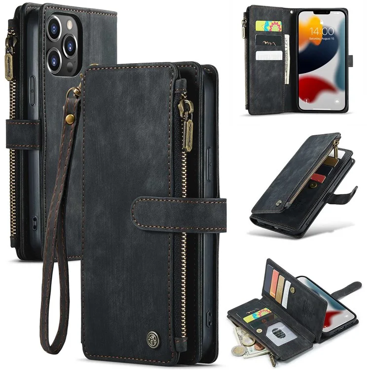 Caseme C30 Series Для Iphone 13 Pro Max 6,7 Дюйма Drop-proof Pocket Pocket Wallet Case Function Function PU - Черный