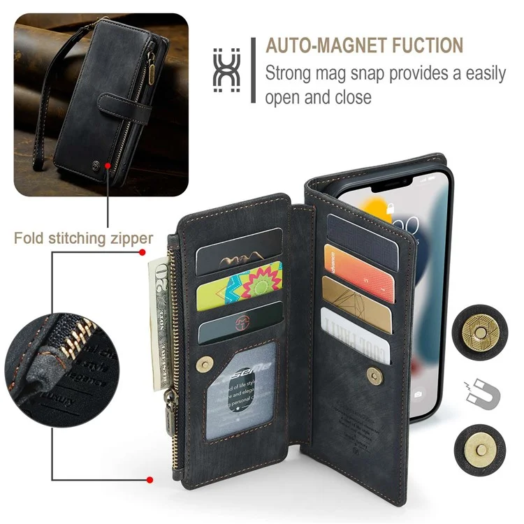 Caseme C30 Series Для Iphone 13 Pro Max 6,7 Дюйма Drop-proof Pocket Pocket Wallet Case Function Function PU - Черный