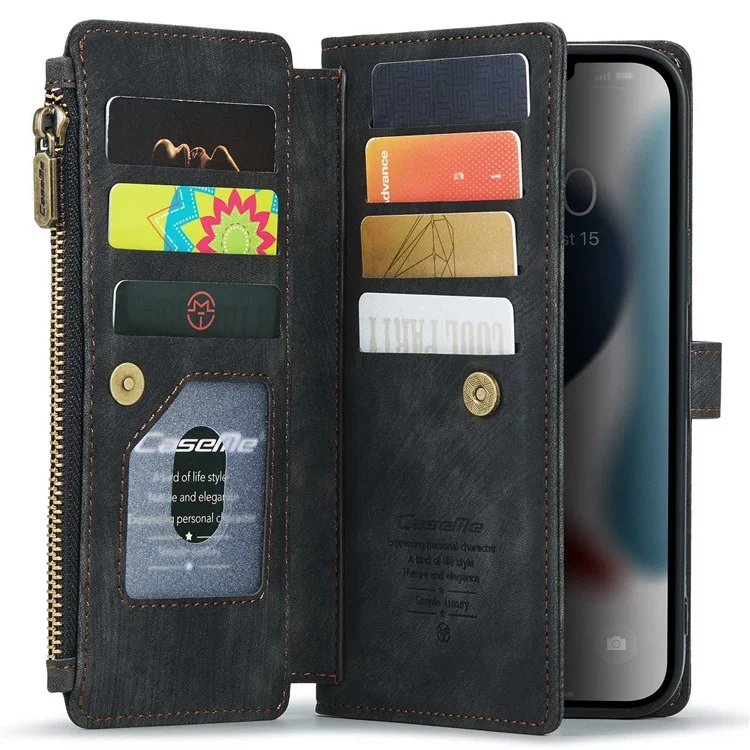 Caseme C30 Series Для Iphone 13 Pro Max 6,7 Дюйма Drop-proof Pocket Pocket Wallet Case Function Function PU - Черный