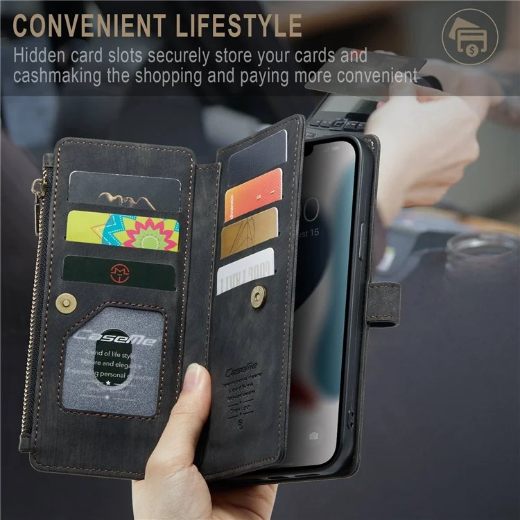 Caseme C30 Series Для Iphone 13 Pro Max 6,7 Дюйма Drop-proof Pocket Pocket Wallet Case Function Function PU - Черный